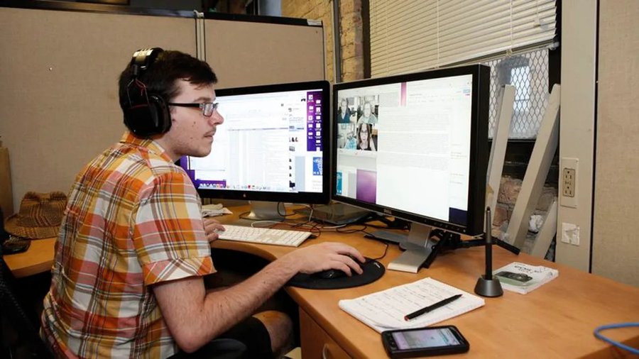 Coworker With Two Computer Screens Not Fucking Around