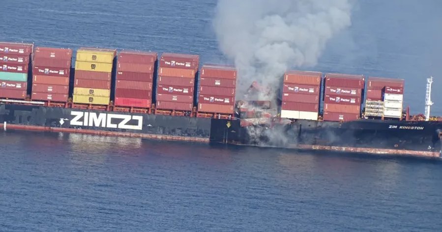 Cargo carrier on fire near Victoria, most crew taken to safety